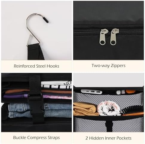 Surblue Hanging Closet Storage Bag Collapsible 3-Shelf Washable Oxford Fabric with 2 Hooks (XL 17.71 * 11.81 * 20in, Black) - Image 6