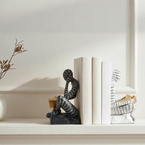 Thinker Bookends for Shelves, Decorative Book Ends, Heavy Duty Book Stoppers for Home Office Bookshelf Decoration, Modern Aesthetic Statue Decor - Image 3