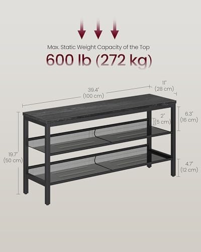 VASAGLE 3 Tier Shoe Rack Bench, One Piece Shelves, Shoe Storage Organizer with Raised Edges, Industrial Style, Easy Assembly, 11 x 39.4 x 19.7 Inches, Charcoal Gray and Matte Black ULSB075BA01S - Image 3