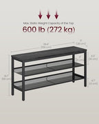 VASAGLE 3 Tier Shoe Rack Bench, One Piece Shelves, Shoe Storage Organizer with Raised Edges, Industrial Style, Easy Assembly, 11 x 39.4 x 19.7 Inches, Charcoal Gray and Matte Black ULSB075BA01S - Image 3