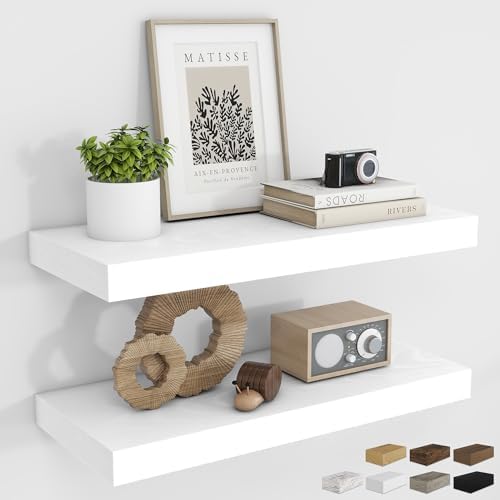 RICHFOCUS 24Inch Floating Shelves for Wall 2Pack, White, 8" Deep by RICHFOCUS