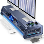 Vaydeer All-in-One Dual Monitor Stand Riser with 2 Drawers, 8USB Ports and Wireless Charging Pad with LED Light Strip for 2 Monitors , Desk Organizer for PC, iMac (Metal, 39.3 inches) by Vaydeer