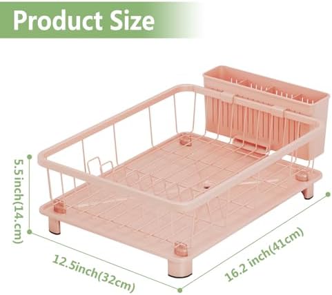 Hiviweer Dish Drying Rack for Kitchen Counter, 16.2" L x 12.5" W, Pink - Image 5