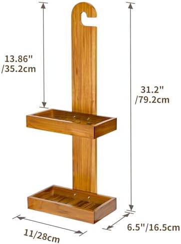 Utoplike Teak Hanging Shower Caddy with Hooks, Shower Organizer Over Head - Image 4