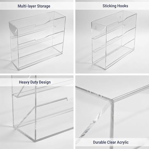 Hanging Wall File Organizer with 4 Pocket Tier - Acrylic Vertical Mail File Folder Holder Wall Mount Mail Magazine Rack with Bottom Tray for Office Home Countertop, Clear - Image 3