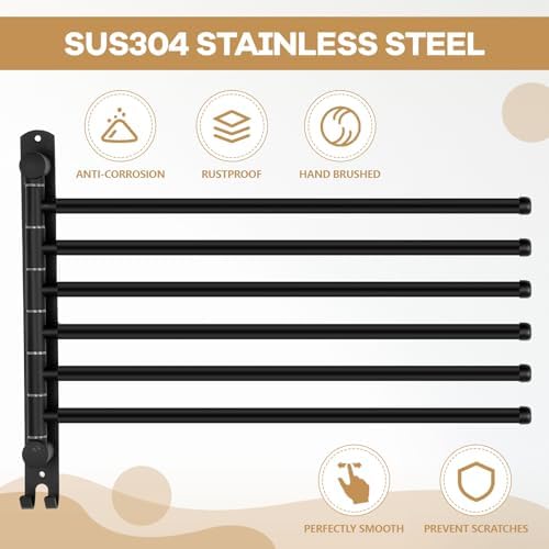 Teenyyou 16.5" Swivel Towel Rack 6 Arms 304 Stainless Steel Black - Image 3
