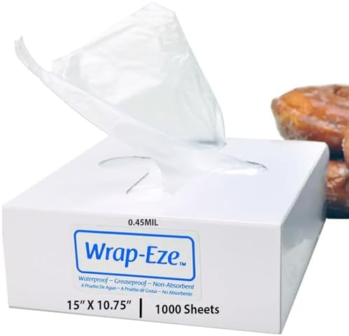 Wrap-Eze® HDPE Pop-Up Sheets 0.45Mil, 15" X 10.75" & 1000 Bags | Greaseproof, Waterproof | 1000 Sheets/Case with 10 Pop-Up Dispenser Packs | Cost-Effective Pick-Up, Scale & Basket Liner Sheets by Omranii