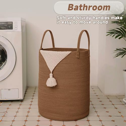 JMvicyroam 100L Cotton Rope Laundry Basket Hamper, Golden Jute - Image 5