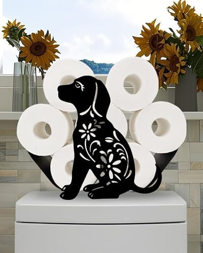 Funny Dog Toilet Tissue Holder,Animal Paper Holders,Decorative Metal Papers Holder,Funny Toilet Animal Storage for Bathrooms,Bathroom Paper Organizer for Extra 8 Rolls Free Standing Art Decor by Ahbuohe