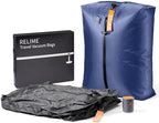 Relime Classic Series Vacuum Bags for Travel Luggage with Wireless Pump, Compression Bags for Carry On Suitcases and Backpack, Vacuum Seal Packing cube for Cloth Packing (2PC + PUMP Gray & Blue) by Relime