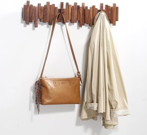 Coat Rack Wall Mount Piano Flip Down Wall Hook Rack 5 Hooks Walnut - Image 3