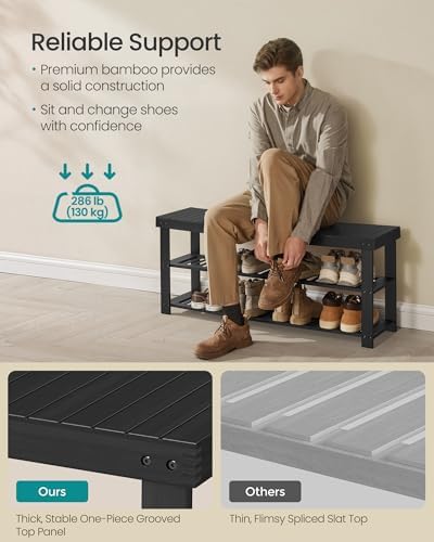 SONGMICS Shoe Rack Bench, 3-Tier Bamboo Entryway Bench, 43 Inches Width - Image 5