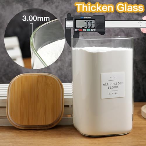 HHMJSM Large glass flour and sugar containers with 132 Kitchen Pantry Labels - 138 FL OZ Glass Food Storage Containers with Airtight Lids - Square Glass Jars Rice with Bamboo Lids - Image 4