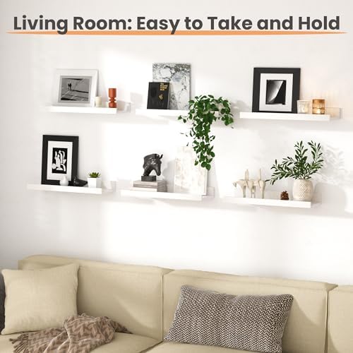 upsimples Floating Shelves for Wall Decor and Storage, White, 6Pcs 15.7'' - Image 6