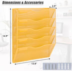 EASEPRES 5 Pocket Mesh Hanging Wall File Organizer, Wall Mounted Mail Paper Document Folder Holder, Clipboard Storage Organization Magazine Rack with Nametag Label for Office Home School, Yellow - Image 2