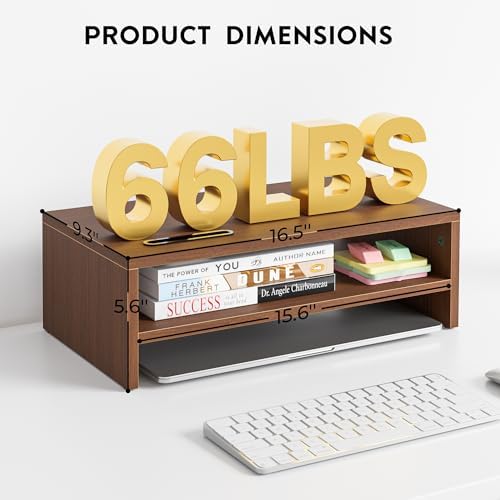 BONTEC Wooden Monitor Stand Riser for Desk, 2-Tier Computer Monitor Stand - Image 5