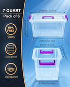 7Qt Storage Bins with Lids,6-Pack Clear Stackable storage containers with lids Buckle Latches.Perfect for LEGO, Crafts, Office Supplies, and Dorm Room Organization,Purple - Image 3
