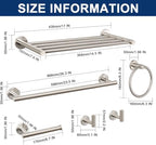 NearMoon Bathroom Accessories Set 6 Pieces, SUS304 Stainless Steel Bathroom Hardware Set, Shower Towel Rack for Kitchen, Towel Holder Wall Mounted (16 Inch, Brushed Nickel) - Image 4