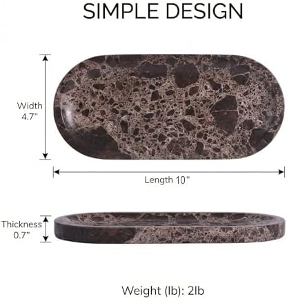 Dark Emperador Marble Vanity Tray for Bathroom Counter, 10"x5" Decorative Tray for Perfume, Candles, Stone Jewelry Dish Tray - Image 3