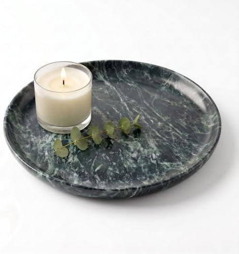 YKAJO Emerald Green Round Marble Tray, 10" Deep Catchall Vanity Organizer by YKAJO