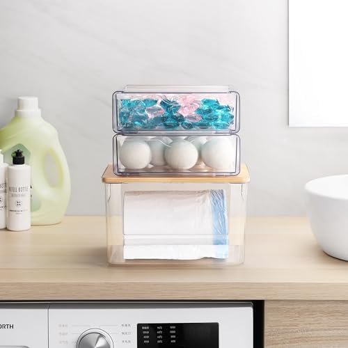 3Pcs Extra Large Laundry Room Organization and Storage, Stackable Storage Drawers, Trash Bag Holder Under Sink, Garbage Bag Dispenser Roll Holder for Vanity, Bathroom,Cabinet,Desk Organization - Image 2