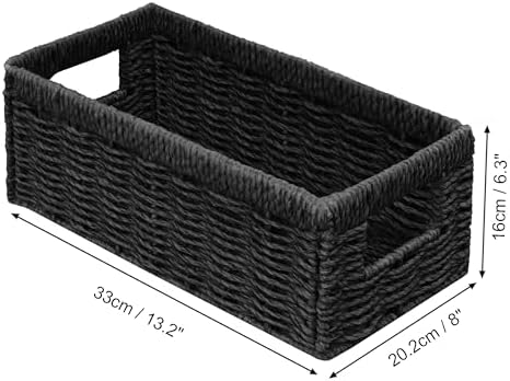 Vagusicc Wicker Storage Basket, Set of 2 Hand Woven Wicker Baskets for Organizing with Handles, Decorative Small Storage Bins for Countertop Toilet Paper Basket for Toilet Tank Top Shelves, Black - Image 2