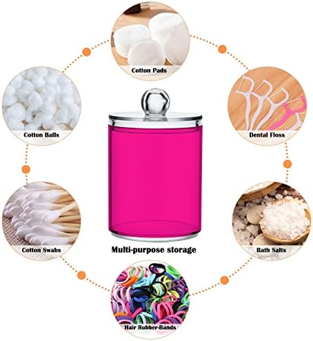 SHJI Deep Pink Qtip Holder Organizer Dispenser Cotton Swabs Cans Plastic Jars with Lid Set 4 Pack Bathroom Storage Canister for Cotton Ball Floss Cotton Pads - Image 4