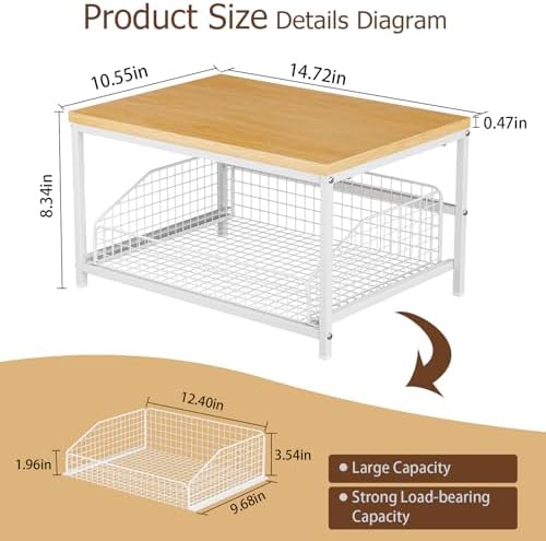 KLM Pull Out Spice Rack Organizer for Cabinet,Rustic Wood Top with Wire Basket Storage,Kitchen Countertop Organizer and Storage for Pantry, Counter top,Coffee Station Wood. (Natural) - Image 3