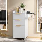 OmySalon Salon Cart with Wheels, 3-Tier Rolling Hair Styling Station, 2 Drawers & Adjustable Shelf, Hair Dryer Holder, Mobile Organizer for Salon, Barber, Spa, Nail & Beauty Tools, White - Image 2
