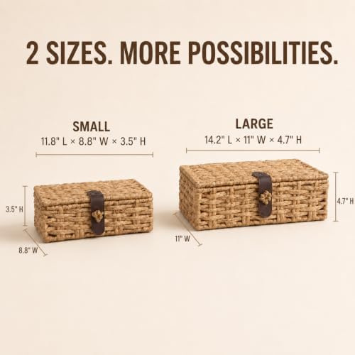 Seagrass Storage Basket with Lids, Set of 2 Wicker Storage Boxes, Natural - Image 3