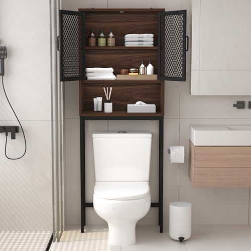 Launica 65 Inch Over The Toilet Storage Cabinet Wood and Metal Walnut - Image 3