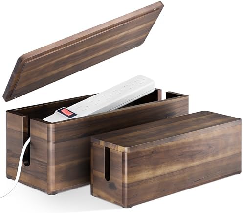 TIDITA Set 2 Wooden Large Cable Management Box Round Edge (Walnut Color) by TIDITA