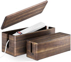 TIDITA Set 2 Wooden Large Cable Management Box Round Edge (Walnut Color) by TIDITA