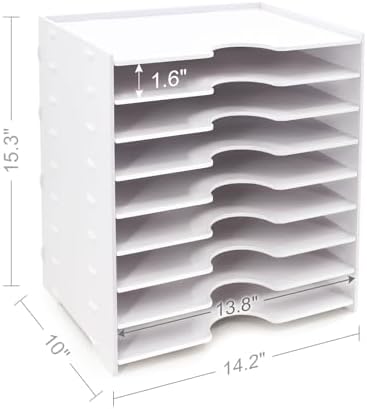 SONGWAY File Organizer for Desk - 9 Tier Wide Document Holder, Letter Mail Tray Storage Rack, File Sorter Organizer, Paper Storage Holder, Desktop Organizer for Home Office School, White - Image 6