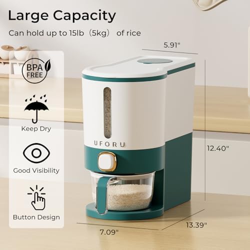 UFORU Rice Dispenser 13 LB,Airtight Storage Container With Measuring Cup - Image 6