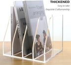 Acrylic Magazine File Holder, 4 Vertical Compartments Desk Document Sorter Organizer, Clear Folder Rack Binder for Office/Home/Classroom, for Documents, Tablet, Magazines, Books & Accessories - Image 4