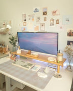 Bamboo Dual Monitor Stand Riser, Natural Desktop Shelf with Storage - Image 2