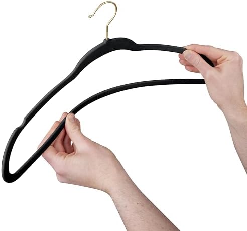 Simplify Slim Velvet Gold Hook Clothes Hangers 75 Pack | Non-Slip | Shirts | Suit | Pants | Dresses | Garments | Closet Storage & Organization | Durable | Black - Image 6