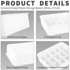 Cetomo 15 Cells Plastic Underwear Sock Drawer Organizer with Lid, Lidded Storage Box with Dividers for Bras and Socks, Basket for Closet, Stackable, White, 15 Compartments (31 x 24 x 8 cm) - Image 2