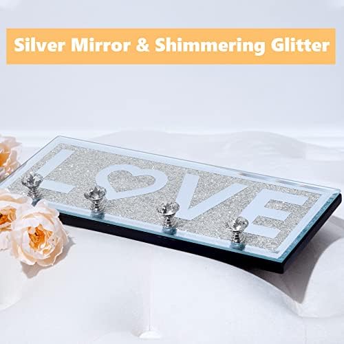 SHYFOY Mirrored Key Holder for Wall Decorative Love Letter Sign Plaque Key Hanger for Decor, Glitter Key Rack Wall Hanger with 4 Crystal Hooks for Entryway Front Door Key Hanging - Image 6