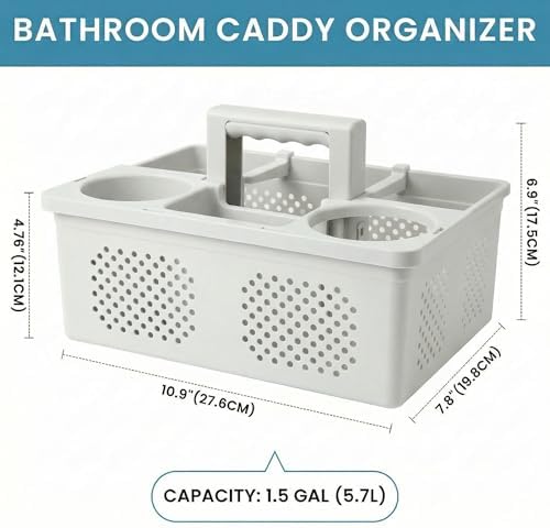 KMV Dorm Room Portable Shower Caddy with Adjustable Compartments - Ventilated Drainage Design with Handles, Perfect Toiletries Organizer for College Dorms-gray - Image 4
