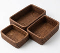 Yangqihome Natural Rattan Storage Baskets, Rectangular Woven Fruit Baskets, Decorative Wicker Basket and Small Baskets for Organizing,Set of 3, (Brown) by YANGQIHOME