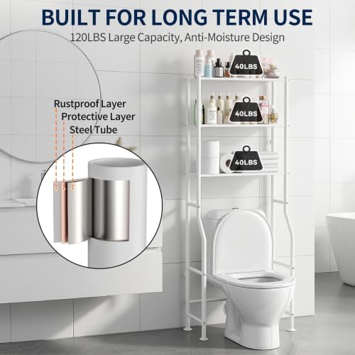 Livilord 3-Tier Over Toilet Storage, Anti-Wobble, White - Image 5