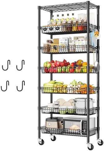 DurayLoly 7-Tier Wire Shelving Unit with Basket Shelf & Wheels by Durayloly