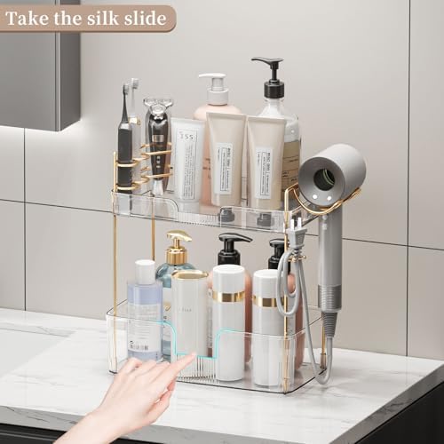Bathroom Counter Organizer, Large Makeup Organizer Countertop, Shelf Storage, Vanity Tray, Easily Assemble for Bathroom Organizers and Storage, Undersink, Cabinet, 2 Tiers Clear - Image 5