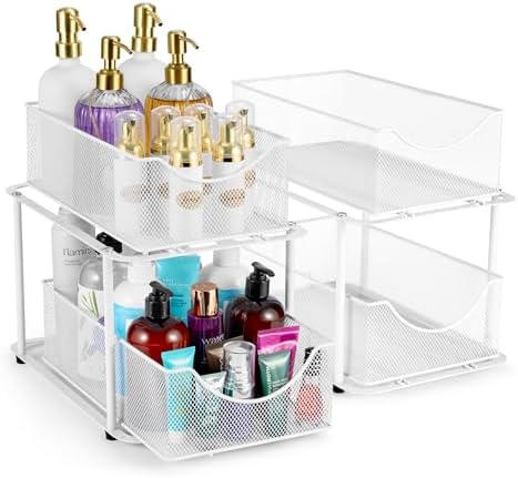 Sorbus Pull-Out Under Sink Organizer, Mesh Construction (White, 2 Pack) by Sorbus
