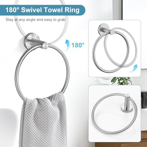 TQKAG Brushed Nickel Bathroom Hardware Accessories Set - 10-Piece Premium SUS304 Stainless Steel Towel Bar Holder Set with 23.6 Inch Round Towel Racks for Wall Mounted Bathroom - Image 5
