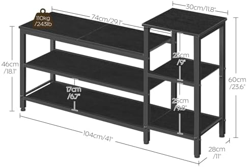 YATINEY 3-Tier Shoe Rack Bench, Wooden Shoe Storage Bench, Industrial Entryway Bench with Storage, Multi-Functional Shoe Rack with Seat for Bedroom, Hallway, Living Room, Black HX05BB - Image 3