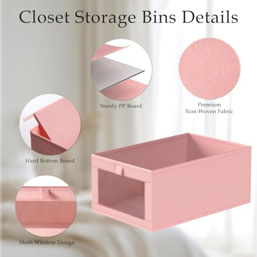 Criusia 4 Pack Linen Closet Organizers and Storage, Closet organizer Large Linen Closet Baskets for Organization, Foldable Storage Containers for Towels, Clothing, Jeans, Books, Shelves, Pink - Image 4