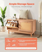 VEVOR Rattan Shoe Storage Bench, Entryway Bench with 2 Flip Drawers, Holds up to 300 lbs with 4 Compartments and 2 Rattan Doors, 39.4 x 11.8 x 20.9 Inches for Hallway, Living Room, Bedroom - Image 3